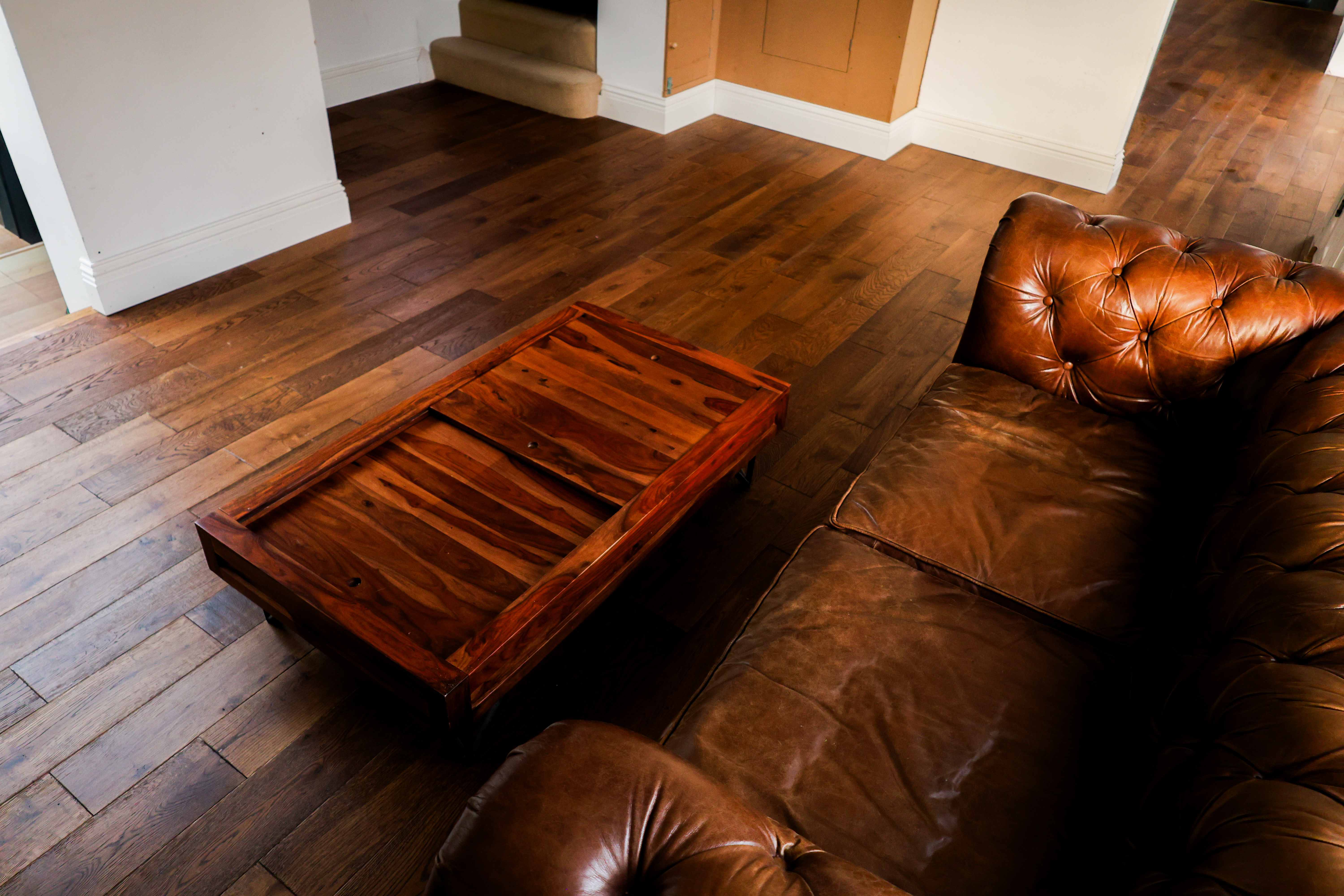Premium engineered oak flooring in a luxury living room